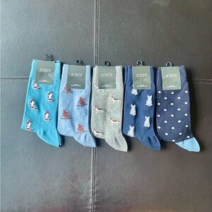 J. Crew Men's Socks Blue Gray penguin beagle bear cat polka dot